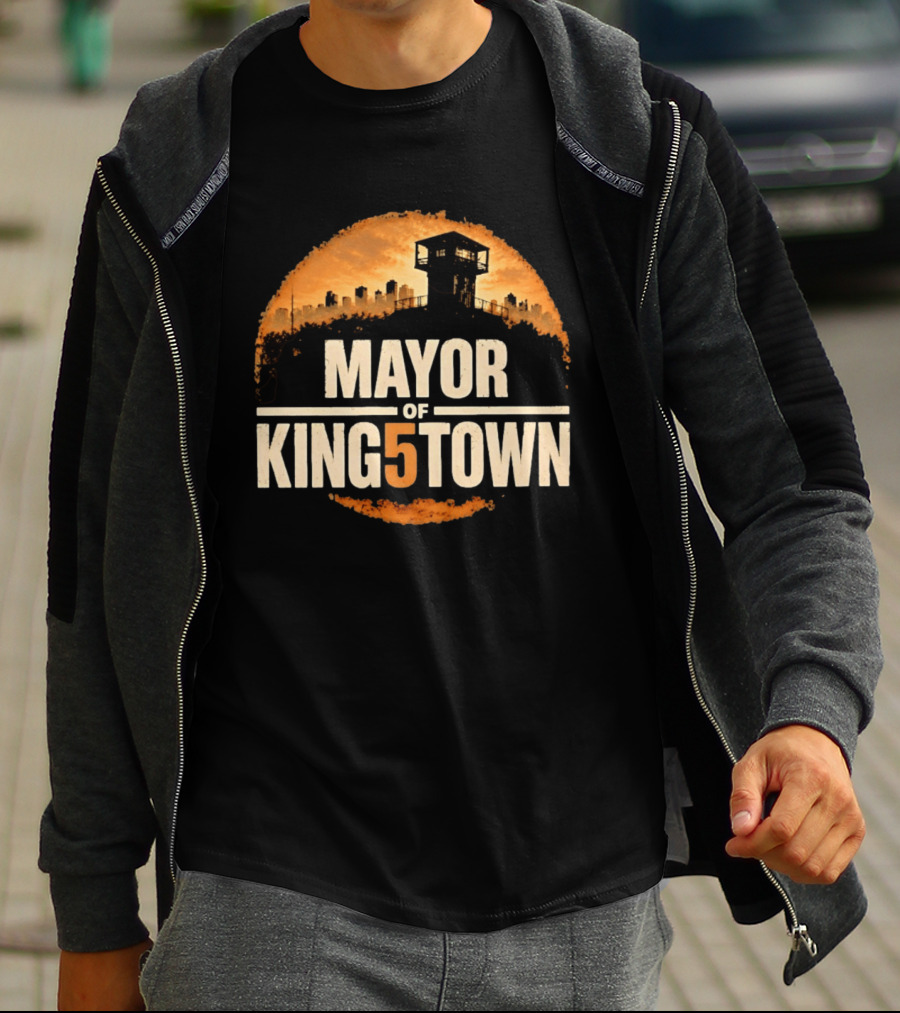 Mayor Of Kingstown Tower Silhouette Skyline Orange Circle T-Shirt