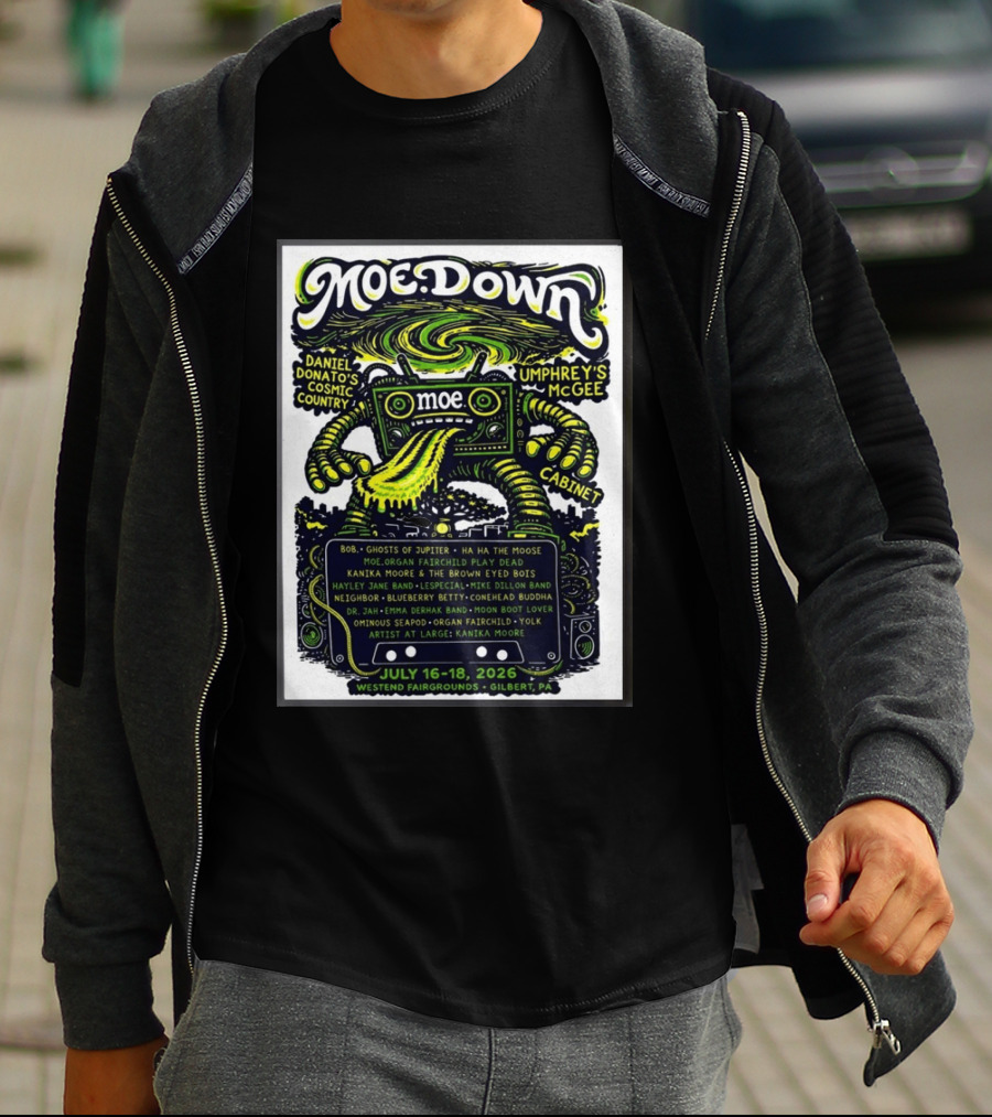 Moe Down Festival July 16 18 2026 Featuring Umphrey's McGee Cabinet Daniel Donato At Westend Fairgrounds Gilbert PA T-Shirt