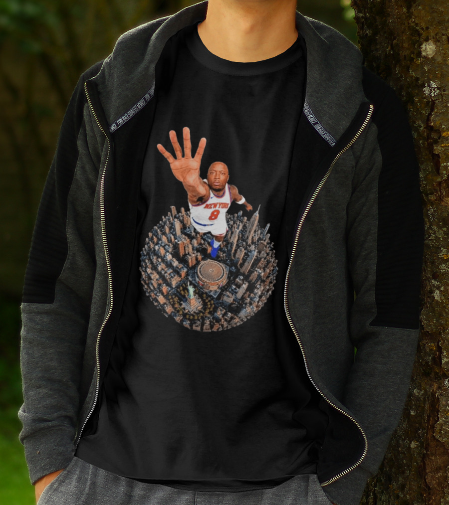 New York Basketball Player Over Cityscape Statue At Madison Square Garden T-Shirt