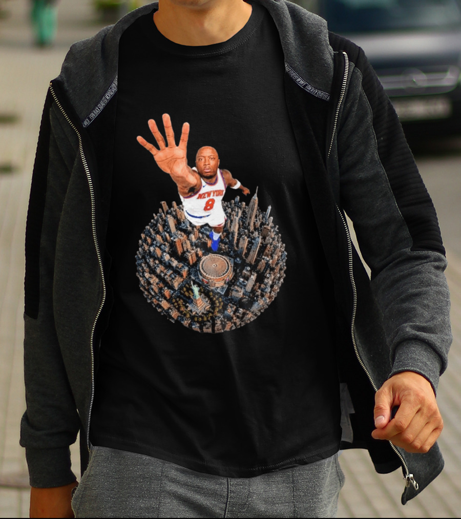 New York Basketball Player Over Cityscape Statue At Madison Square Garden T-Shirt