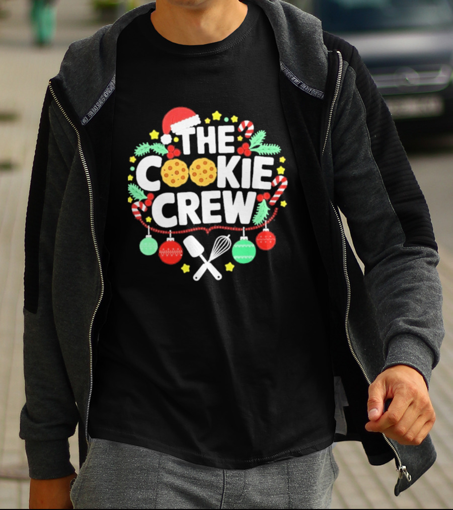 The Cookie Crew Christmas Santa Hat Candy Canes Ornaments Baking Utensils T-Shirt