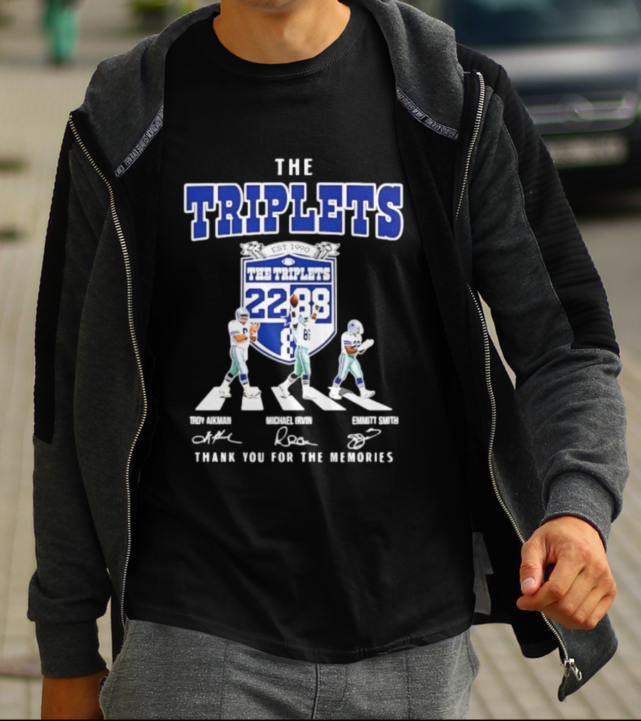 Troy Aikman Michael Irvin Emmitt Smith Dallas Cowboys The Triplets Est 1990 Thank You For The Memories T-Shirt