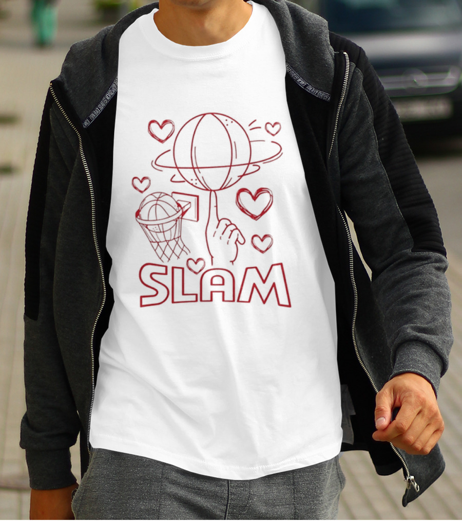 Slam Dunk Basketball With Hearts And Hoop T-Shirt