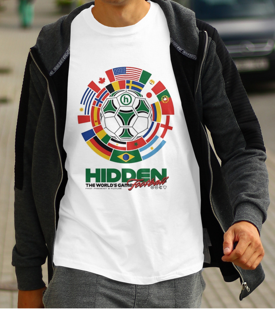 Hidden The World's Game Football Multinational Flags Circle Soccer Ball T-Shirt