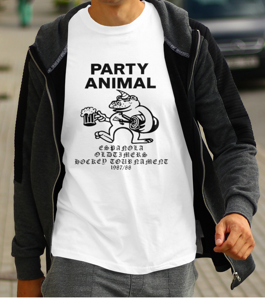Party Animal Espanola Oldtimers Hockey Tournament 1987 88 Beer Hippo T-Shirt