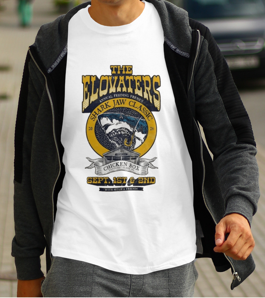 The Elovaters Annual Feeding Frenzy Shark Jaw Classic Nantucket Island MA Chicken Box Sept 1st 2nd 2026 With Hitch Friends T-Shirt
