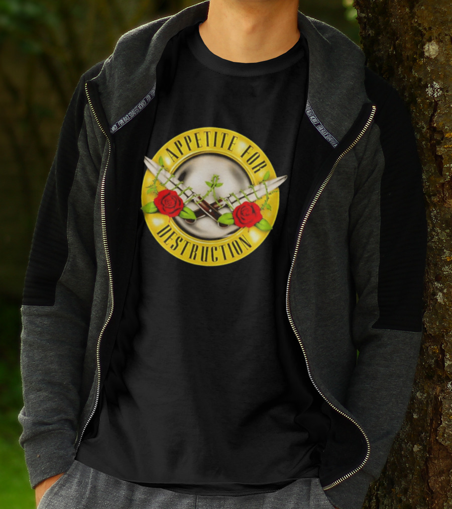 Appetite For Destruction Guns N Roses Band Rock Music Album Cover Roses And Bullets T-Shirt