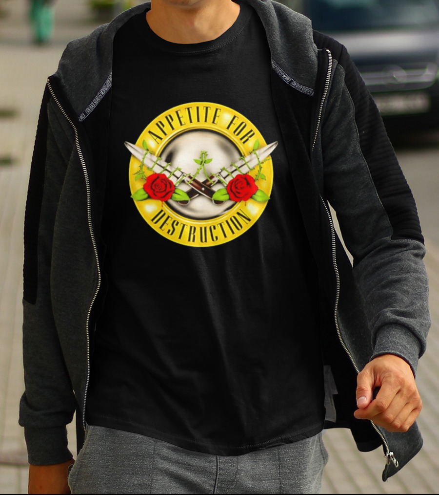 Appetite For Destruction Guns N Roses Band Rock Music Album Cover Roses And Bullets T-Shirt