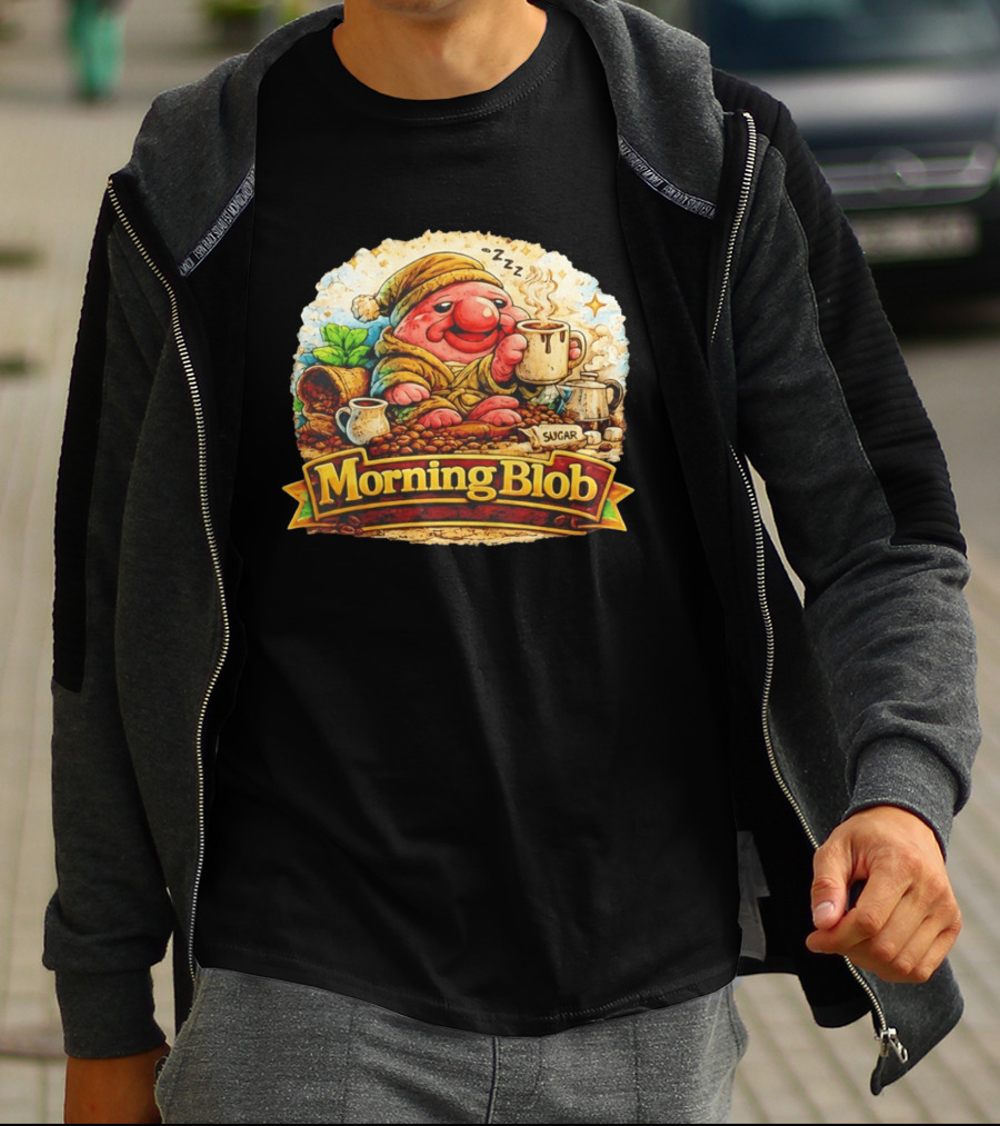 Cozy Morning Blob Coffee Drinker Sugar Delight Relaxation T-Shirt