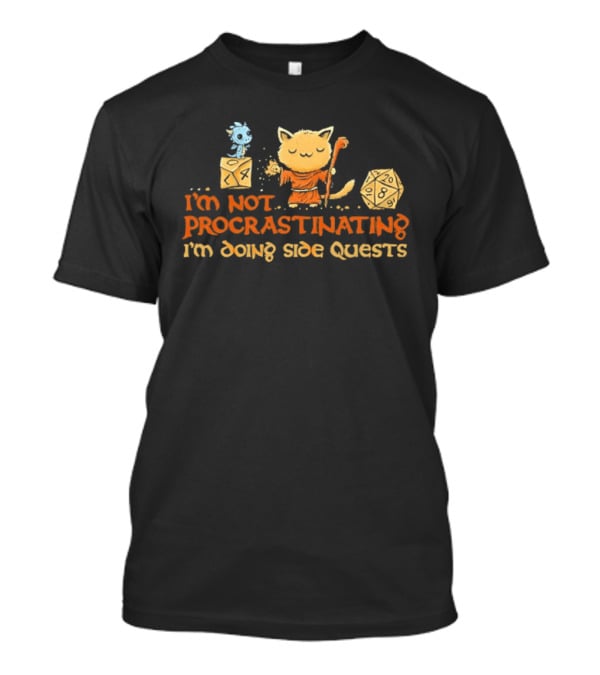 I'm Not Procrastinating I'm Doing Side Quests Cat Wizard Magic Adventure T-Shirt