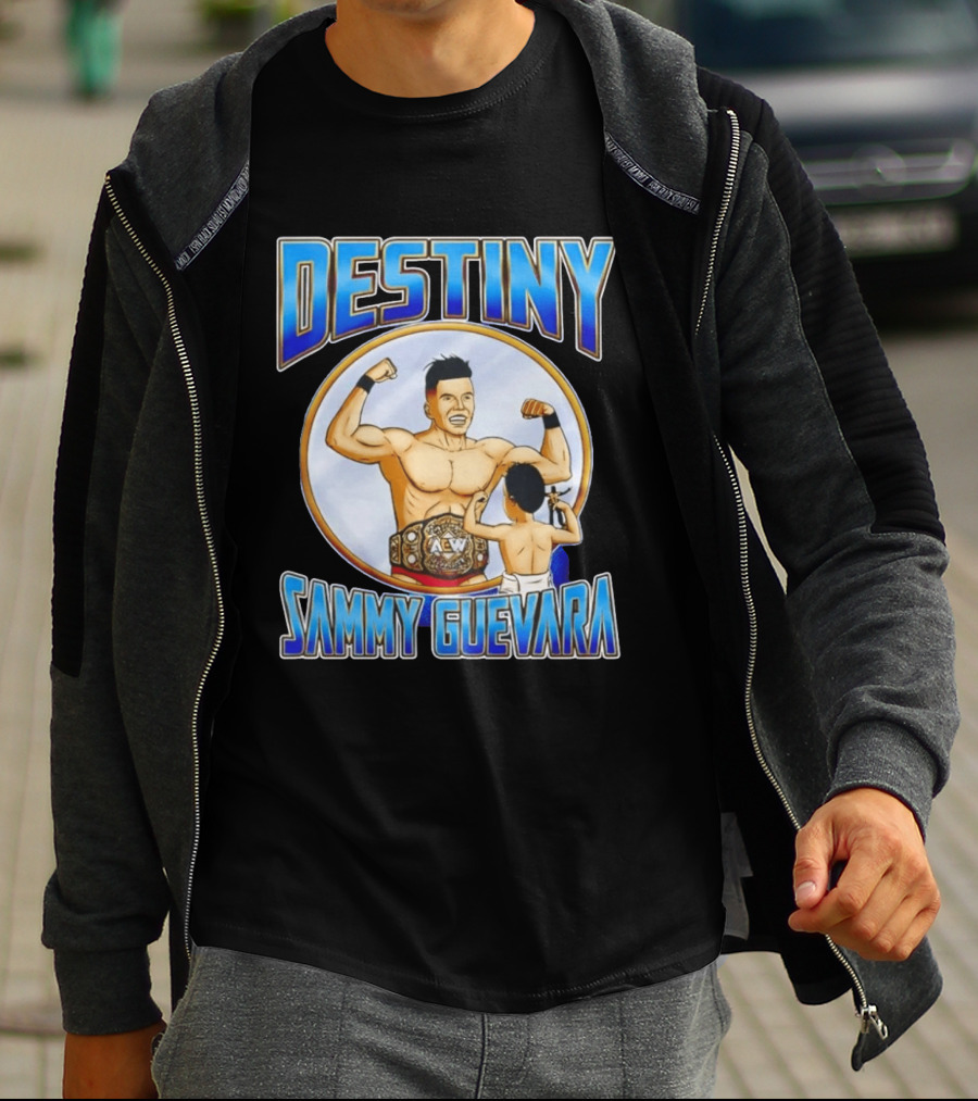 Destiny Sammy Guevara Flexing With Baby Holding AEW Wrestling Action Figure T-Shirt