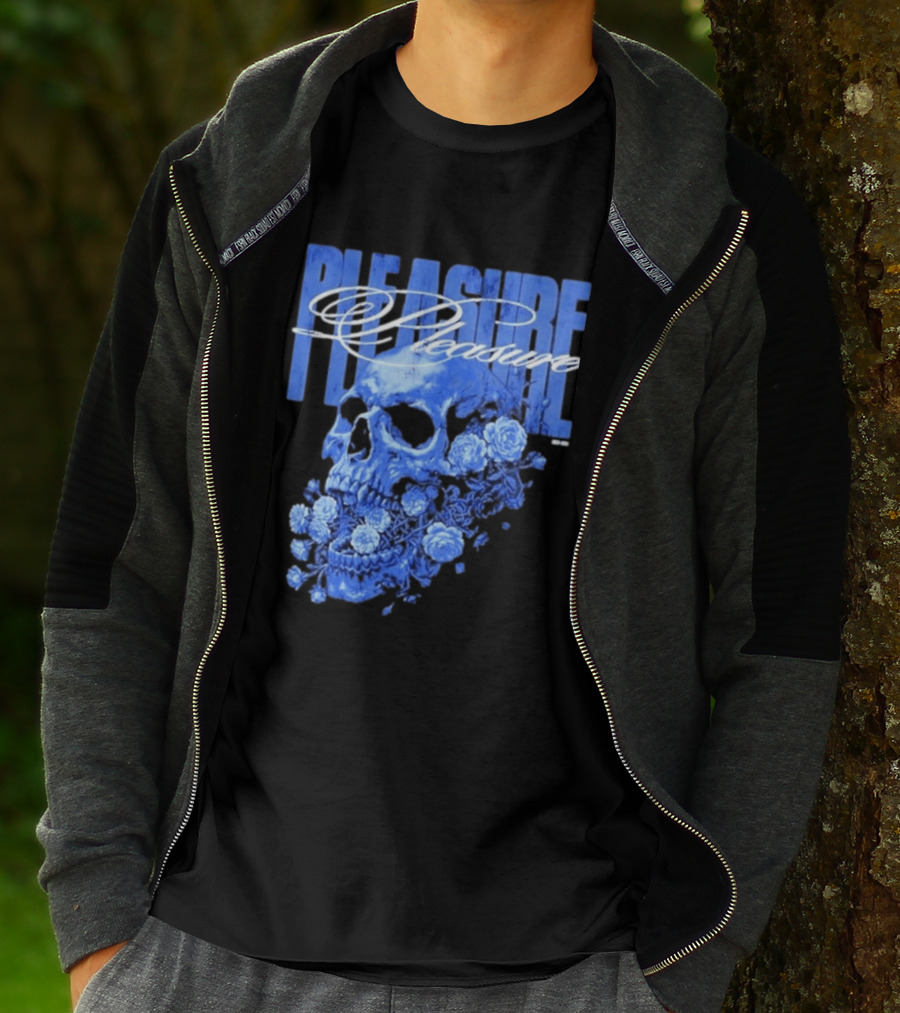 Pleasure Skull Roses Gothic Floral Blue T-Shirt