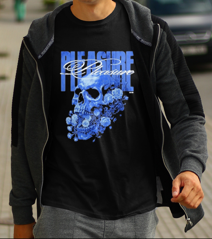 Pleasure Skull Roses Gothic Floral Blue T-Shirt
