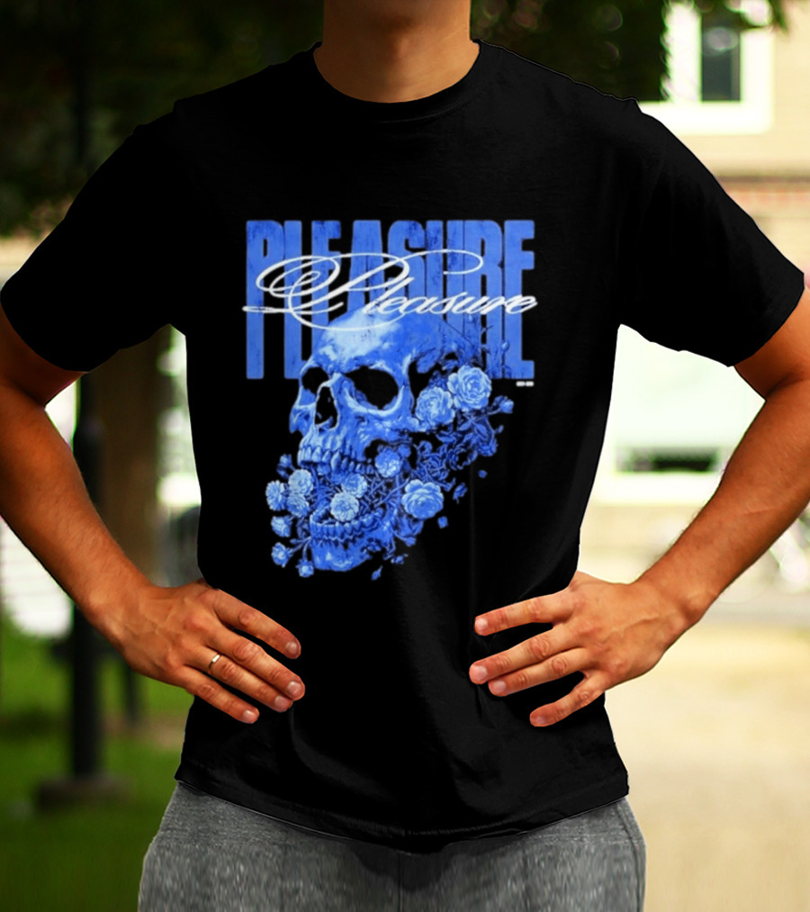 Pleasure Skull Roses Gothic Floral Blue T-Shirt