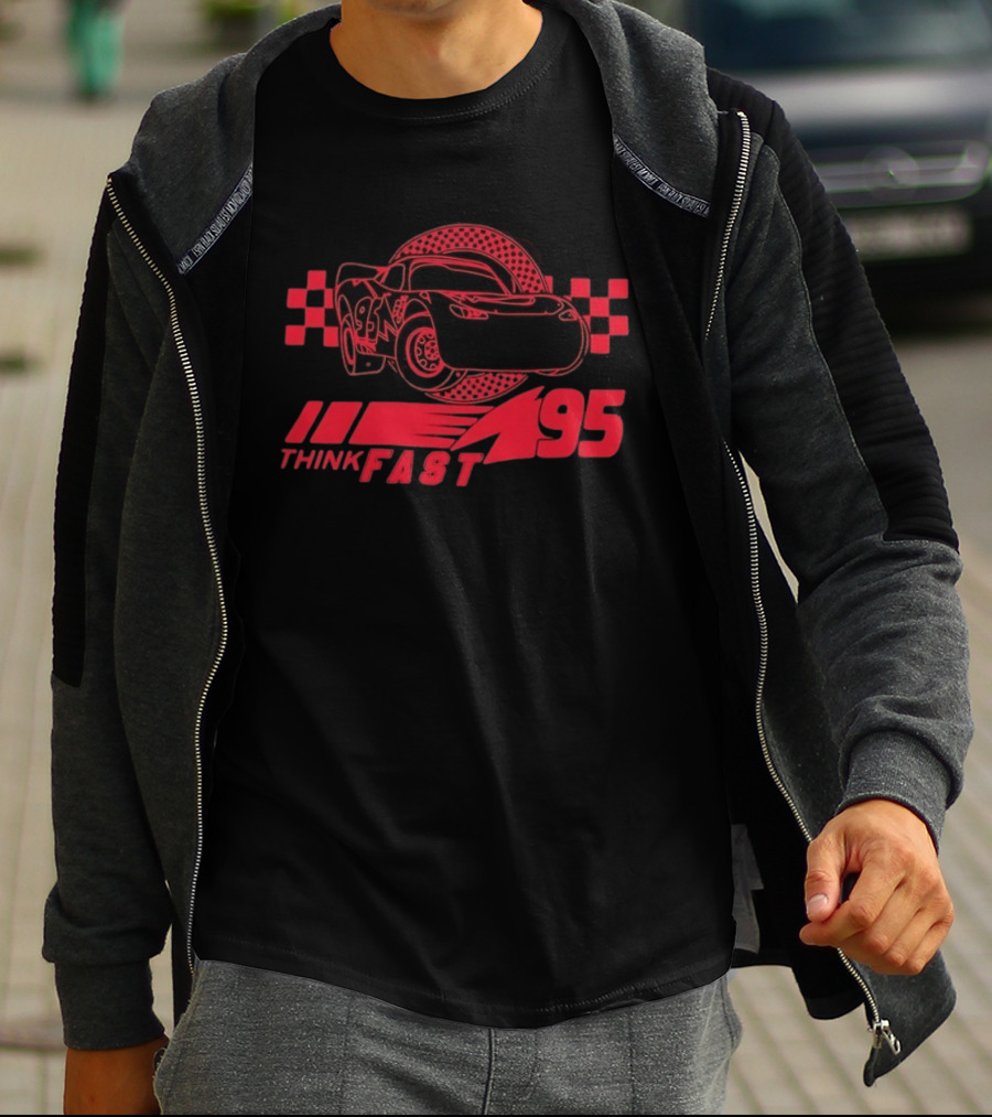 Lightning McQueen Think Fast 95 Racing Car Neon Red T-Shirt