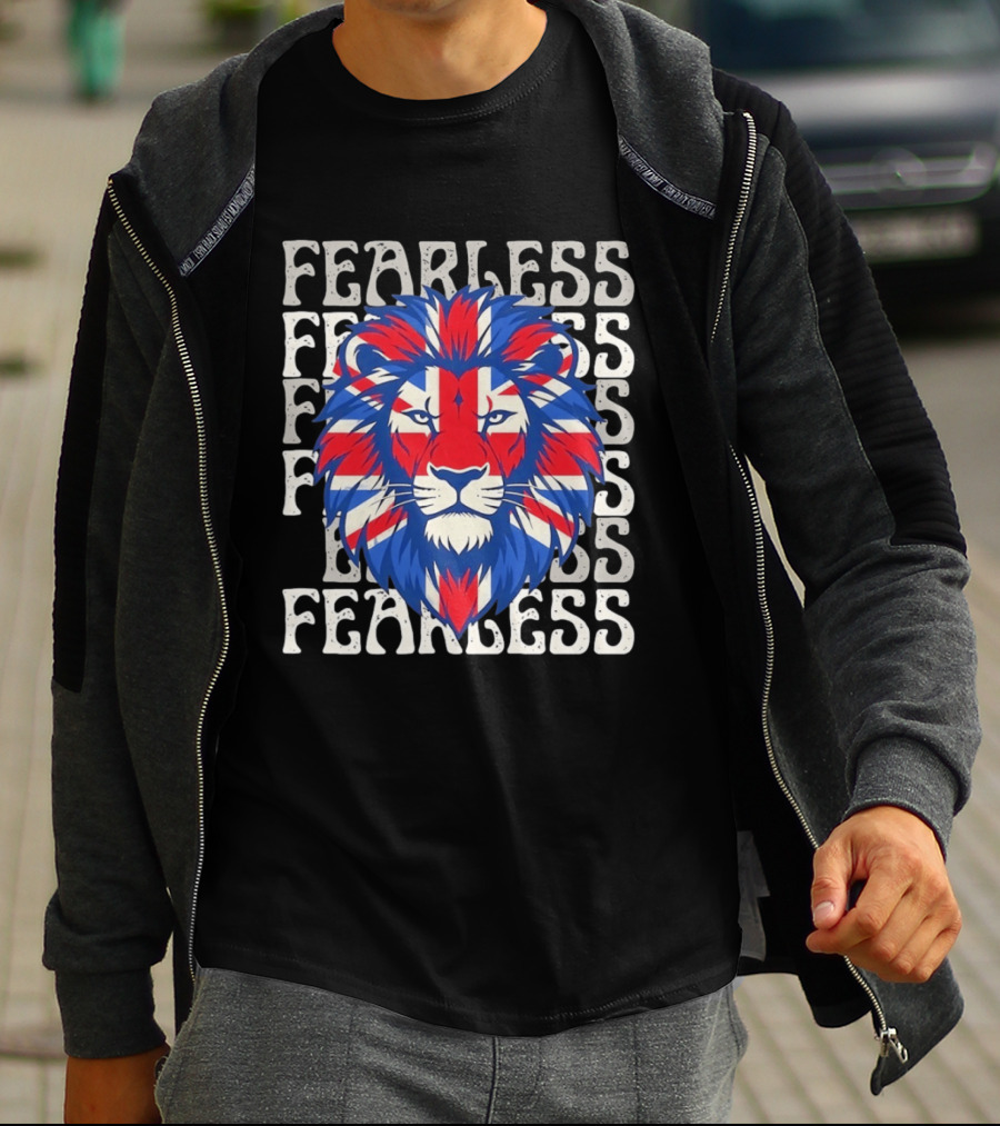 Fearless Union Jack Lion British Flag Pride T-Shirt