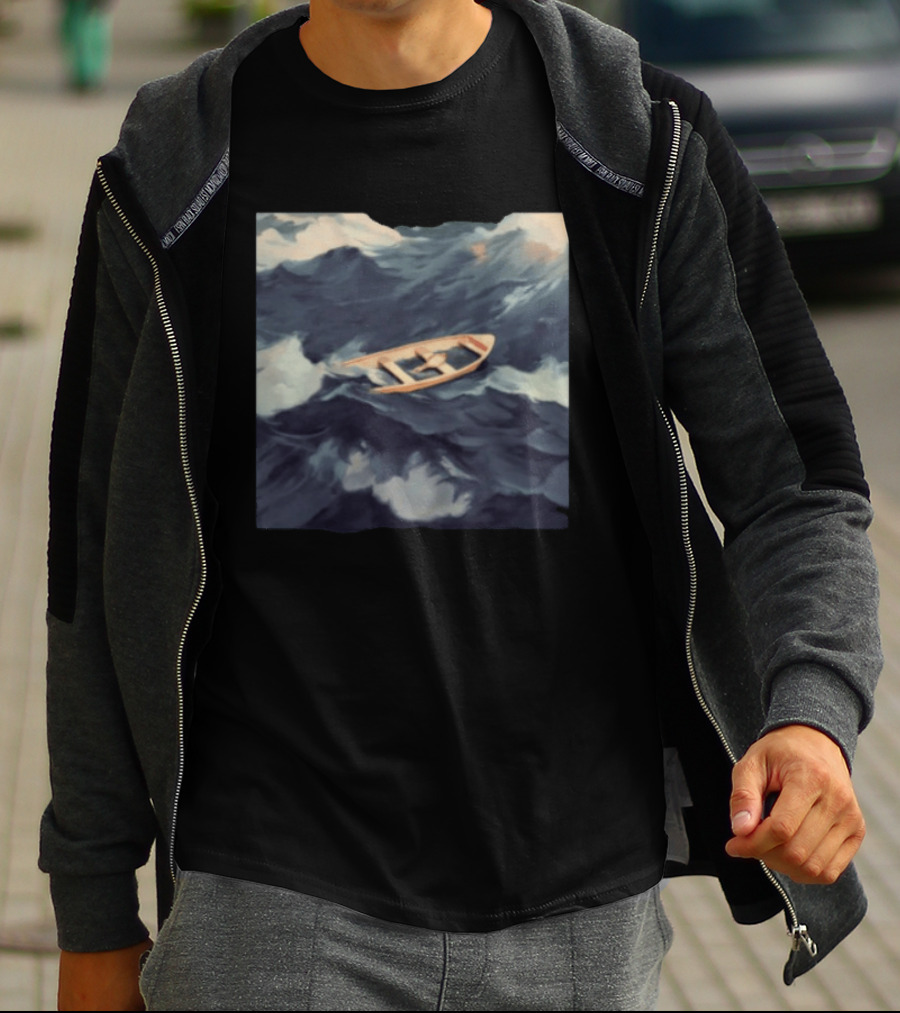 Morat Store Demasiado Lejos Boat On Stormy Seas Crewneck T-Shirt