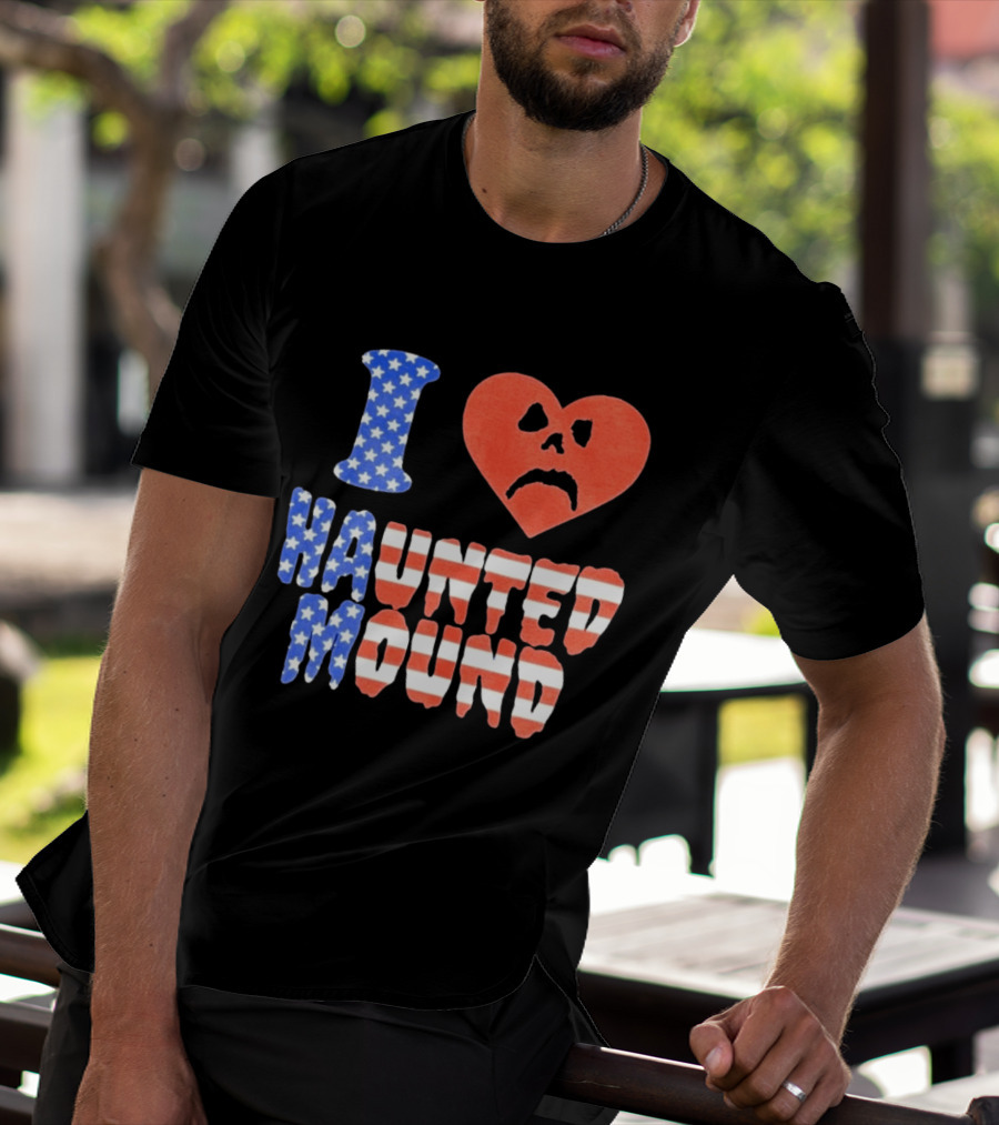 I Heart Haunted Mound USA American Flag Skull T-Shirt
