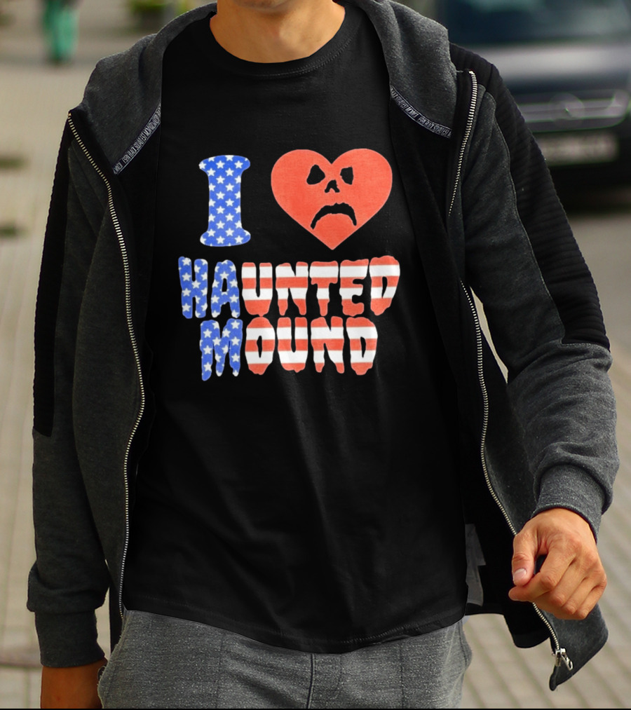 I Heart Haunted Mound USA American Flag Skull T-Shirt