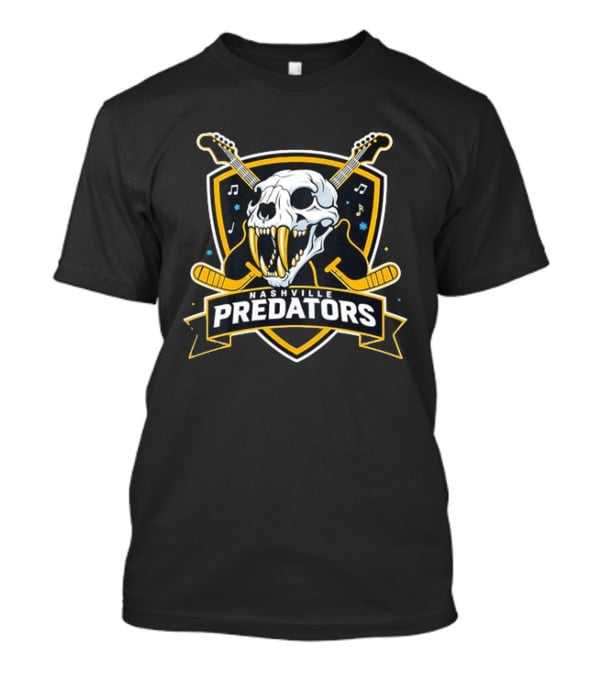 Nashville Predators Hockey Skull With Guitars And Music Notes T-Shirt