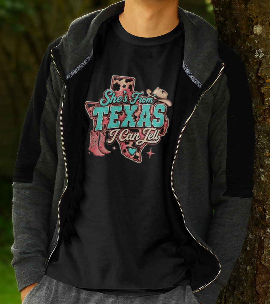 She’s From Texas I Can Tell Cowboy Boots Hat Leopard T-Shirt
