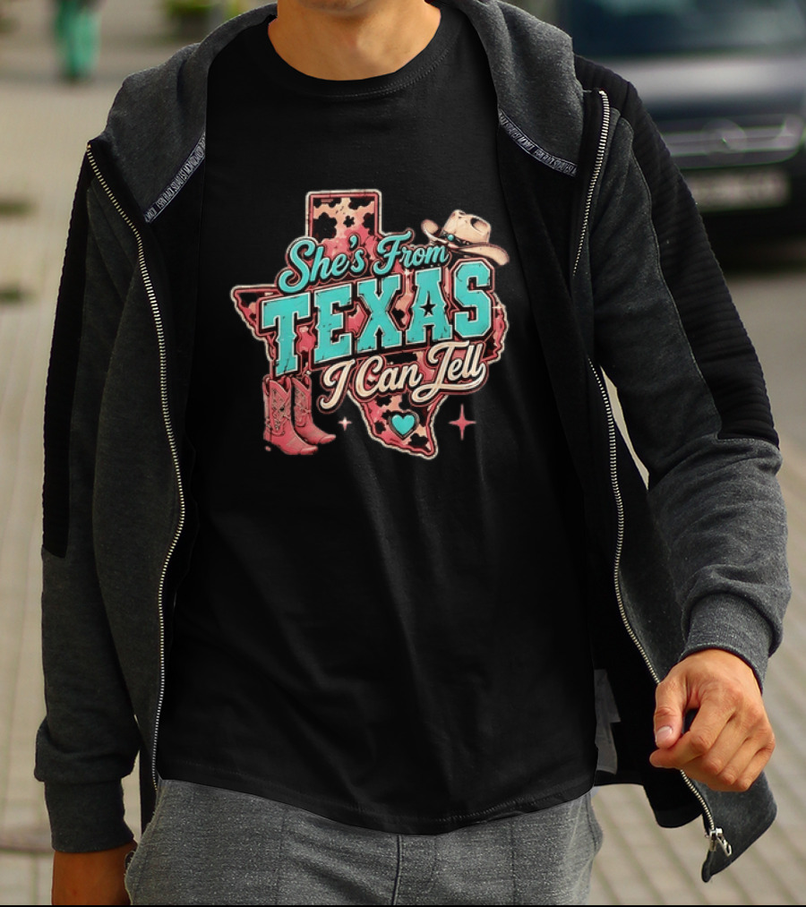 She’s From Texas I Can Tell Cowboy Boots Hat Leopard T-Shirt