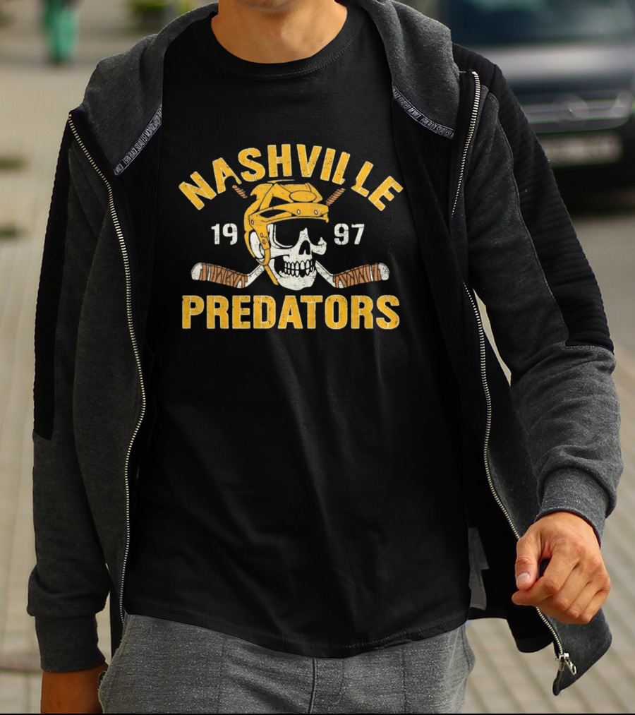Nashville Predators Skull Hockey Helmet 1997 T-Shirt