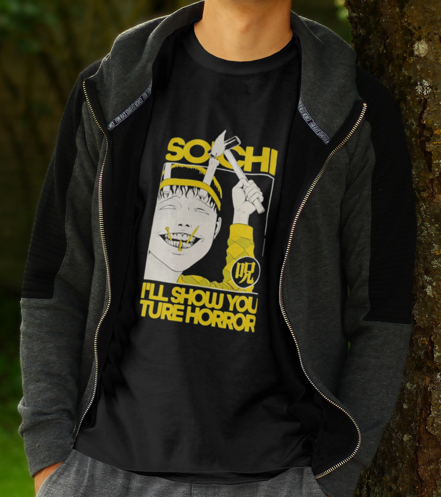Soichi I'll Show You True Horror Junji Ito Manga Character Creepy Smile Yellow T-Shirt