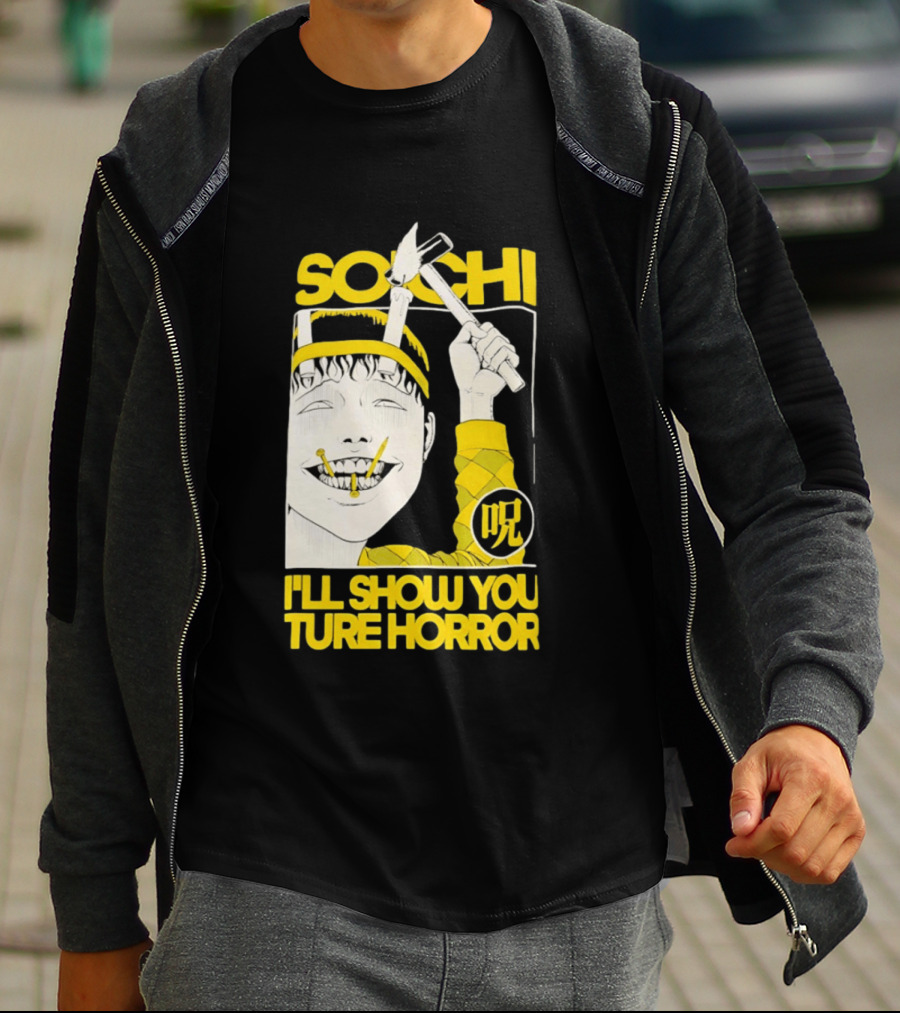Soichi I'll Show You True Horror Junji Ito Manga Character Creepy Smile Yellow T-Shirt