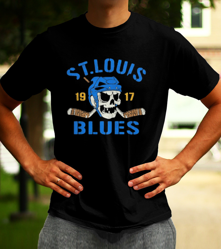 St. Louis Blues Skull Helmet Hockey Stick 1917 T-Shirt