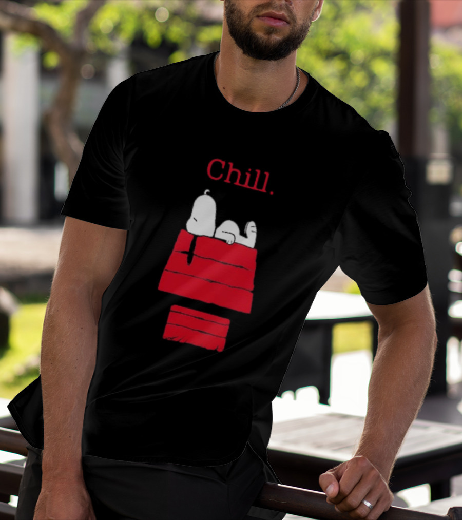 Peanuts Snoopy Chill Relaxing On Red Doghouse T-Shirt