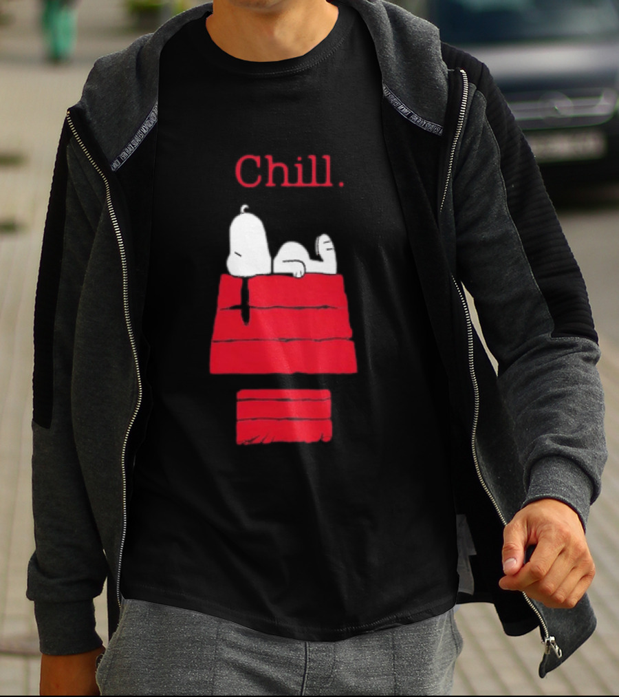 Peanuts Snoopy Chill Relaxing On Red Doghouse T-Shirt