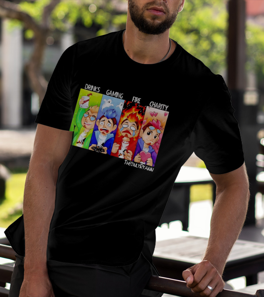 TheOnlyRyann Drinks Gaming Fire Charity Panel T-Shirt