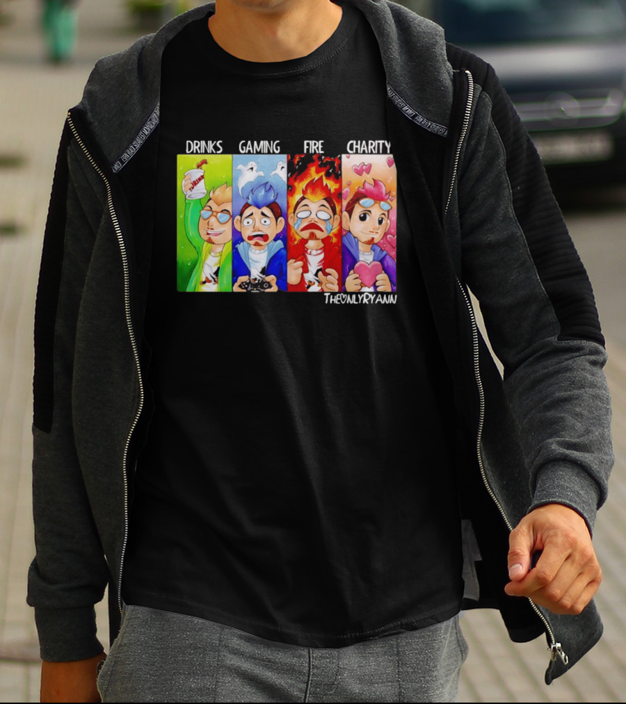 TheOnlyRyann Drinks Gaming Fire Charity Panel T-Shirt