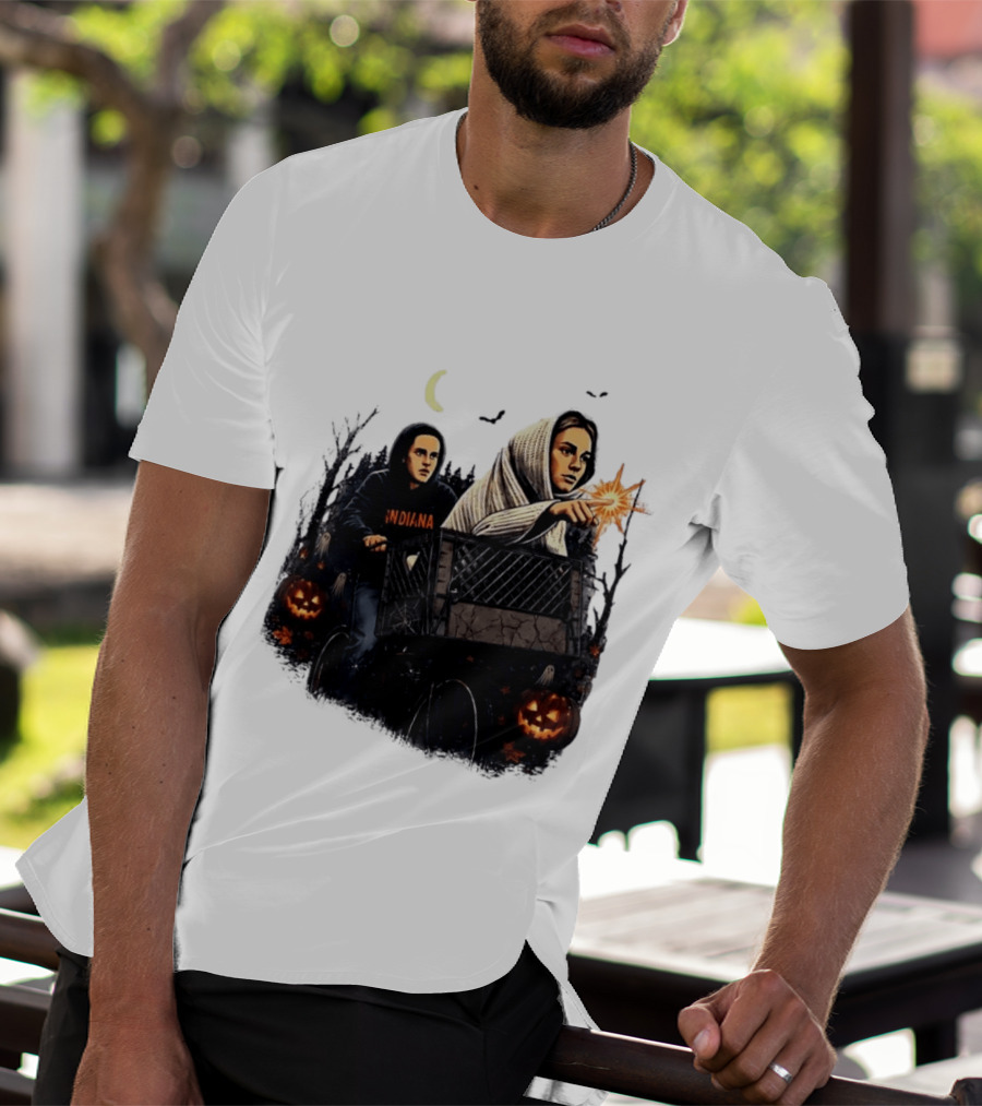 Caitlin Clark Stranger Things Indiana Halloween Bicycle Moon Pumpkin Glow Finger T-Shirt