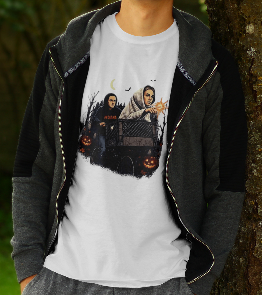 Caitlin Clark Stranger Things Indiana Halloween Bicycle Moon Pumpkin Glow Finger T-Shirt