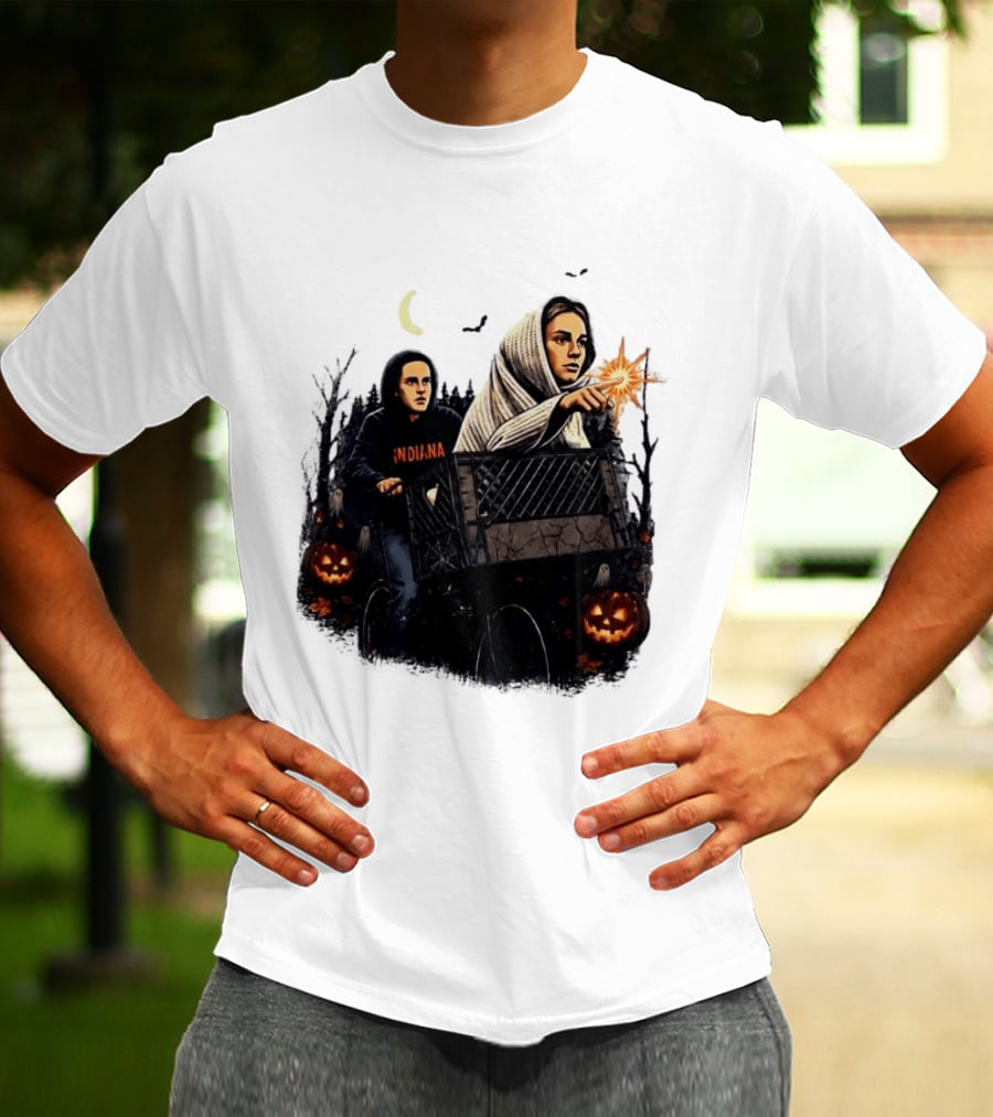 Caitlin Clark Stranger Things Indiana Halloween Bicycle Moon Pumpkin Glow Finger T-Shirt