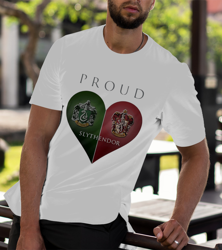 Proud Slythendor Heart Slytherin Gryffindor Crest Combination T-Shirt