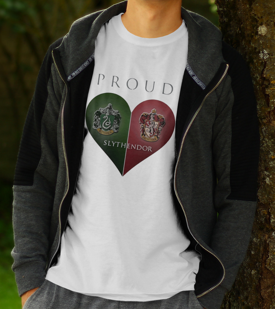 Proud Slythendor Heart Slytherin Gryffindor Crest Combination T-Shirt