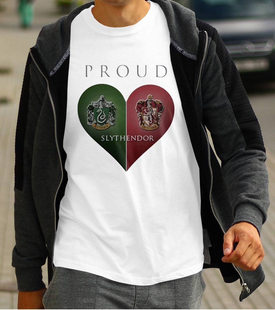 Proud Slythendor Heart Slytherin Gryffindor Crest Combination T-Shirt