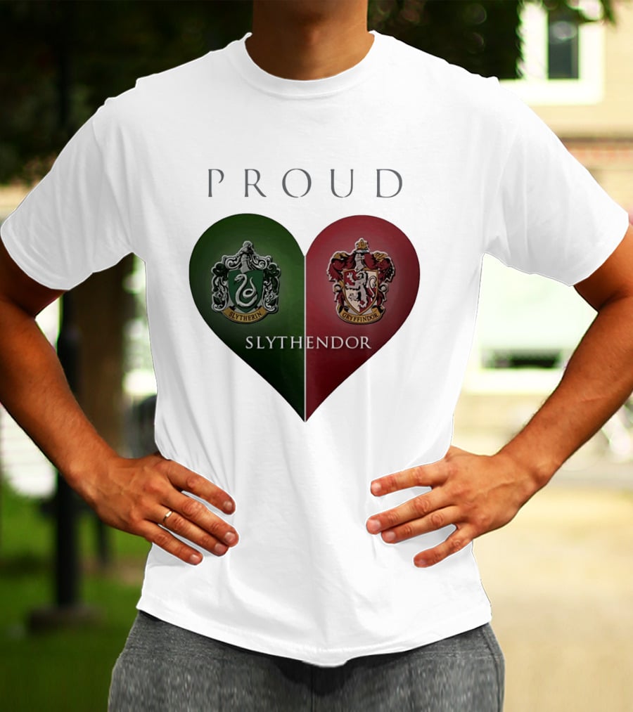 Proud Slythendor Heart Slytherin Gryffindor Crest Combination T-Shirt