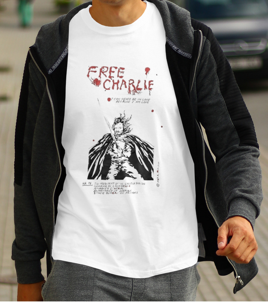 Free Charlie I Am Love Protest Black Humor 1969 T-Shirt