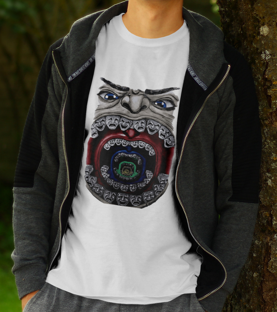 Surreal Face Theater Masks Mouth Optical Illusion T-Shirt