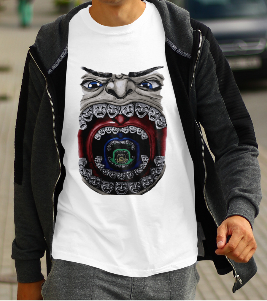 Surreal Face Theater Masks Mouth Optical Illusion T-Shirt