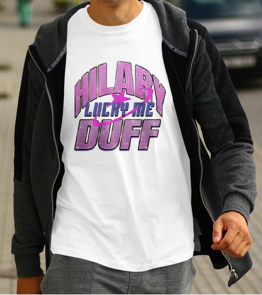 Hilary Duff Lucky Me Pink Glitter Star Planet Pop Singer T-Shirt