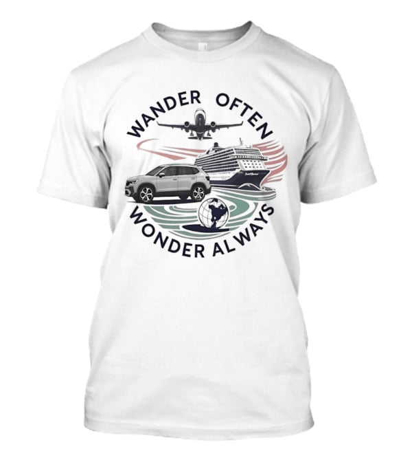 Wander Often Wonder Always Plane Car Ship Travel Adventure T-Shirt