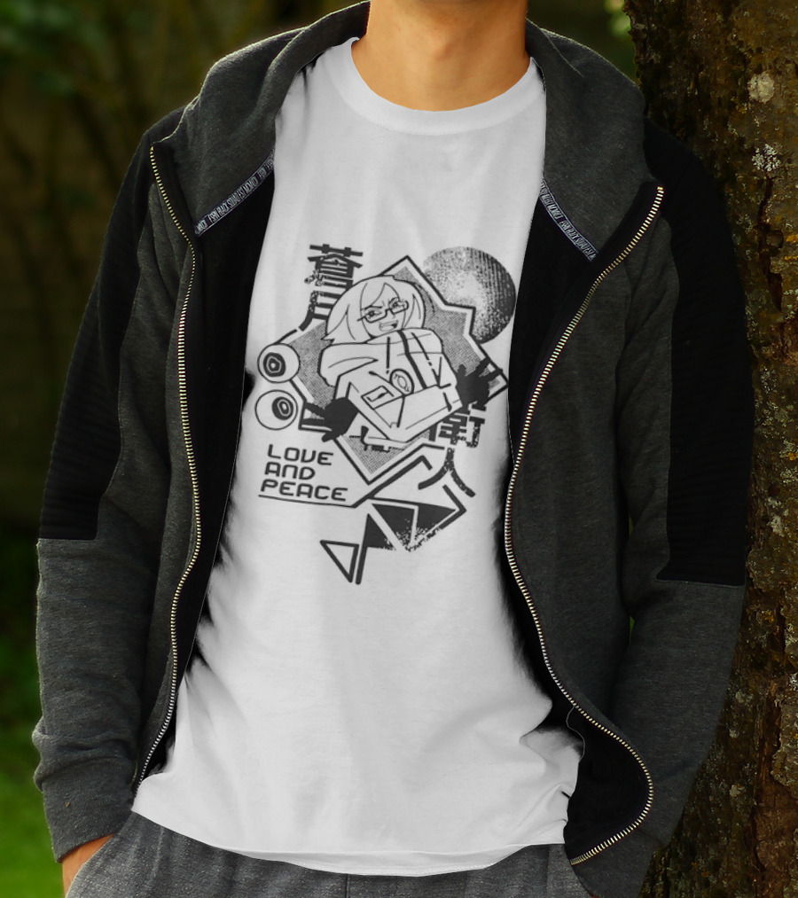 Love And Peace Anime Halftone Mecha Robot T-Shirt