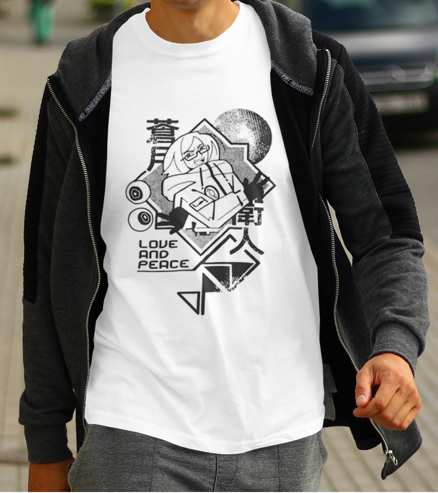 Love And Peace Anime Halftone Mecha Robot T-Shirt