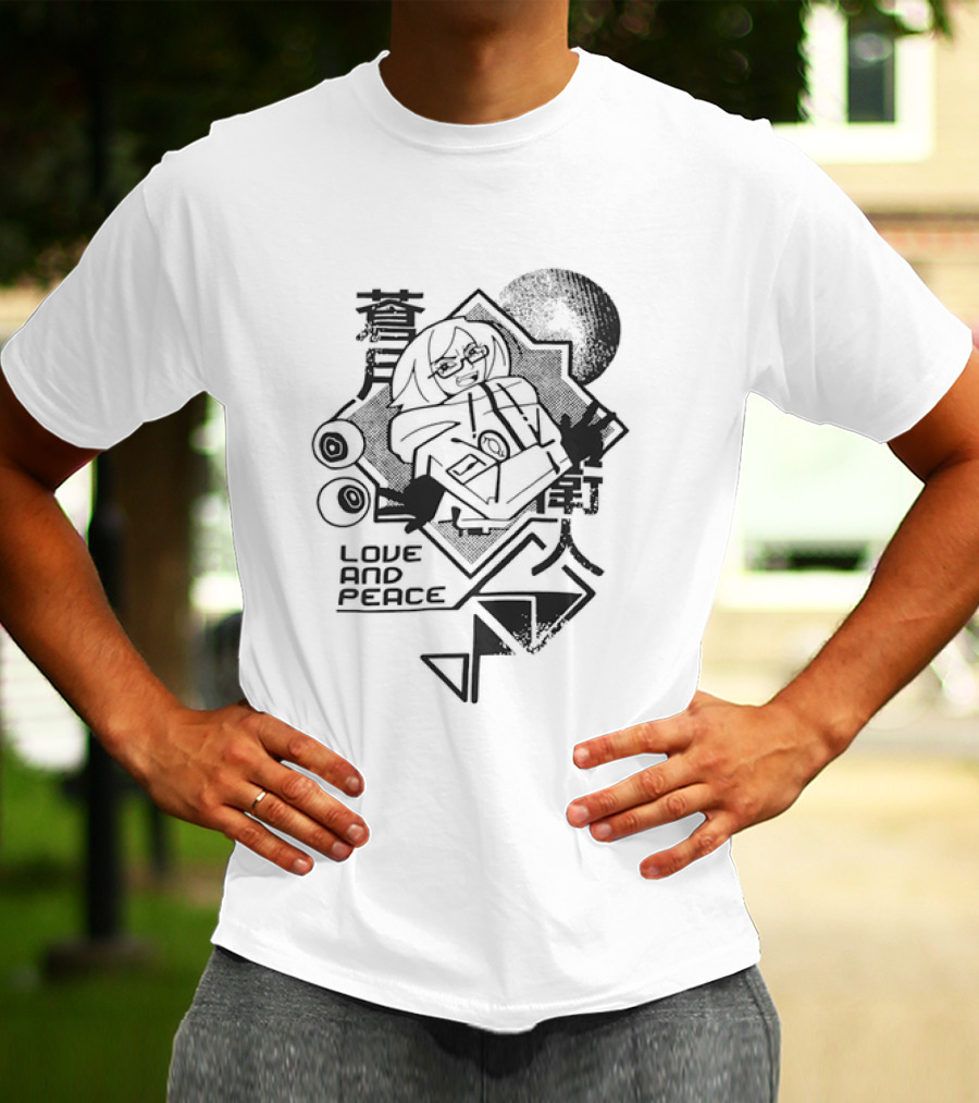 Love And Peace Anime Halftone Mecha Robot T-Shirt