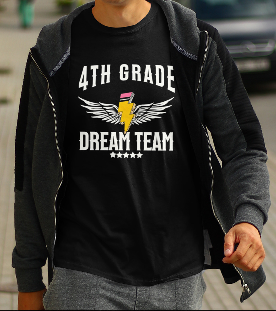 4th Grade Dream Team Teacher And Student School Lightning Pencil Wings T-Shirt